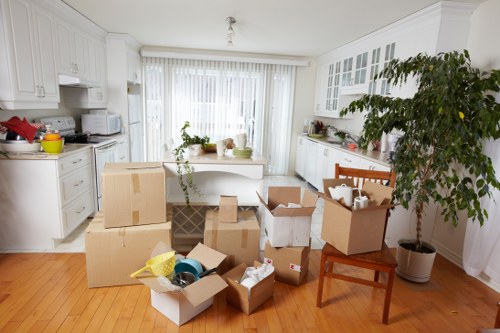 Packed boxes and furniture ready for a local move